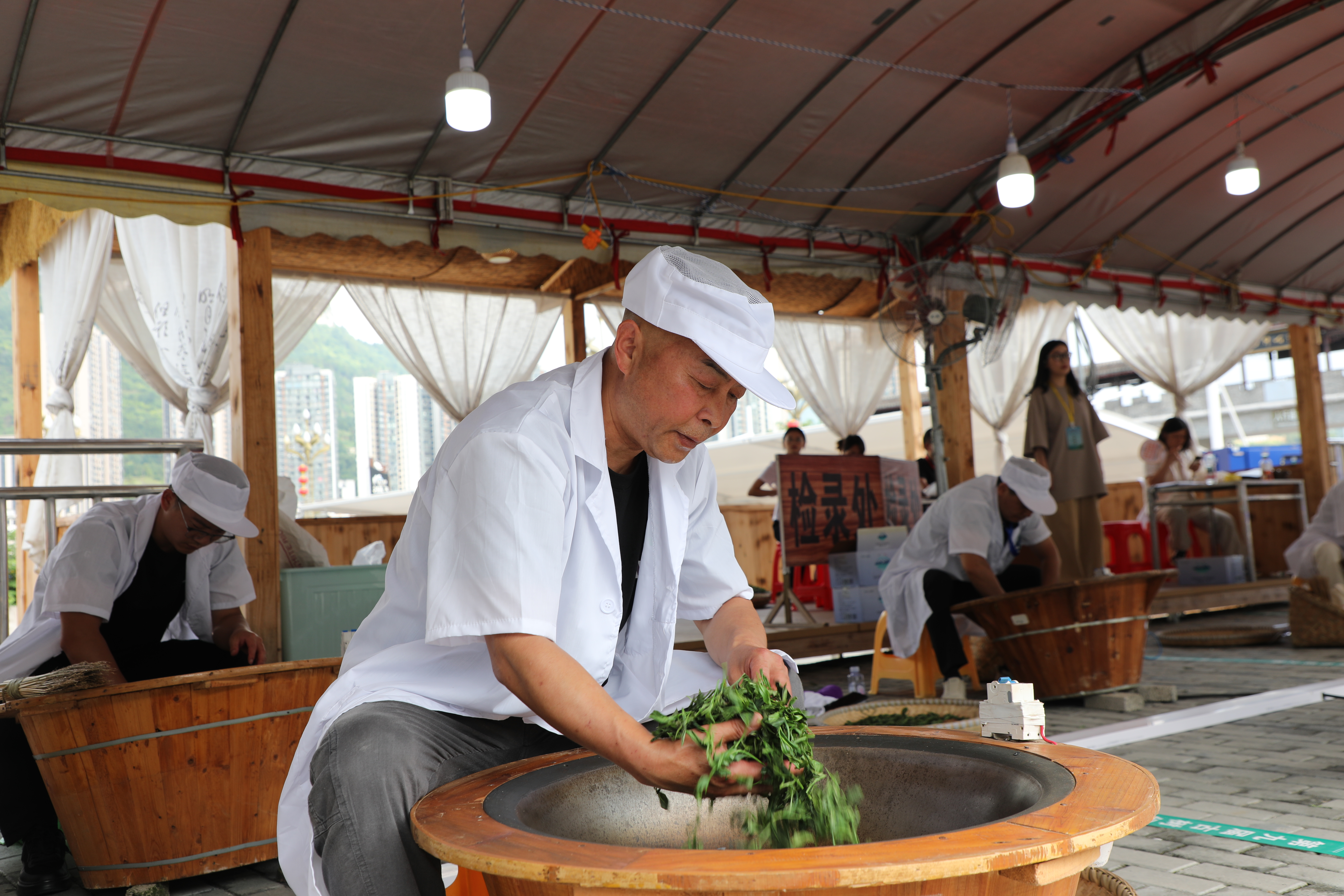 6月27日，在2026年贵州技能大赛——“石阡苔茶杯”第九届古树茶加工技能大赛赛场上，选手们正在炒制古树绿茶。杨文美摄  (4).JPG